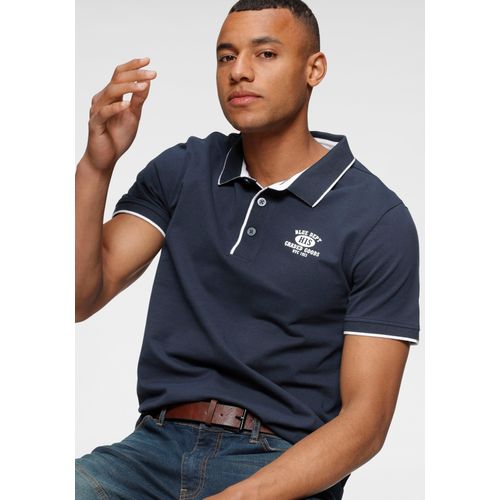 Poloshirt H.I.S, Herren, Gr. XXL (60/62), blau (marine), Piquu00e9, Obermaterial: 100% Baumwolle, bedruckt, casual, schmal, Rundhals, Kurzarm Rippbündchen, Shirts, Kurzarm, schmal geschnitten, mit Polokragen, aus Piqué-Stoff