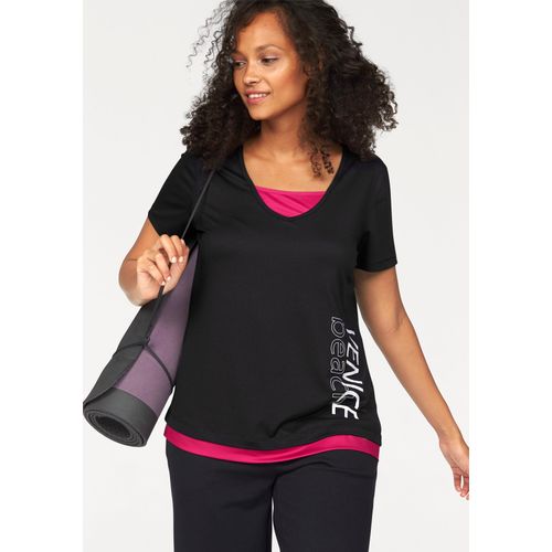 Funktionsshirt VENICE BEACH, Damen, Gr. 52/54, schwarz, Obermaterial: 95% Polyester, 5% Elasthan, sportlich, figurumspielend, V-Ausschnitt, Kurzarm, Shirts, figurbetonende Passform, V-Ausschnitt, schnelltrocknend