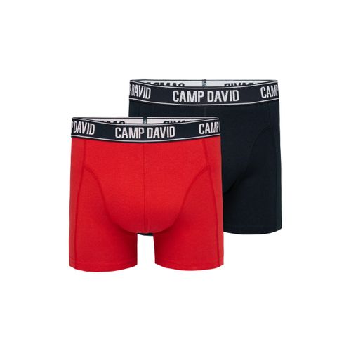 Boxershorts CAMP DAVID, Herren, Gr. L, rot (rot, navy), Webqualität, Obermaterial: 95% Baumwolle, 5% Elasthan, unifarben, körpernah, Unterhosen, im 2er- Pack mit Logobund