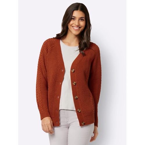 Strickjacke CLASSIC BASICS, Damen, Gr. 50, rot (rostrot), 100% Polyacryl, unifarben, Langarm, Strickjacken