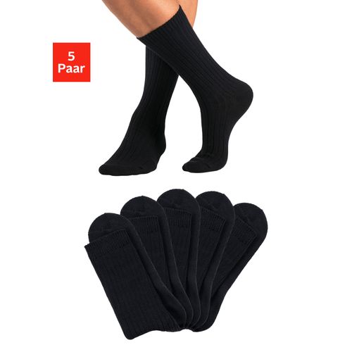 Arbeitssocken H.I.S, Herren, Gr. 39-42, schwarz (5x schwarz), Baumwollmischung, unifarben, elastisch, Socken, besonders grob gestrickt
