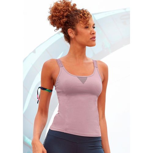 Funktionsshirt LASCANA ACTIVE, Damen, Gr. XL (48/50), rosa (altrosa), Jersey, Obermaterial: 95% Baumwolle, 5% Elasthan, Mesh, unifarben, Basic hüftlang, Rundhals, Shirts, mit beschrifteten Trägern und Mesh-Einsatz