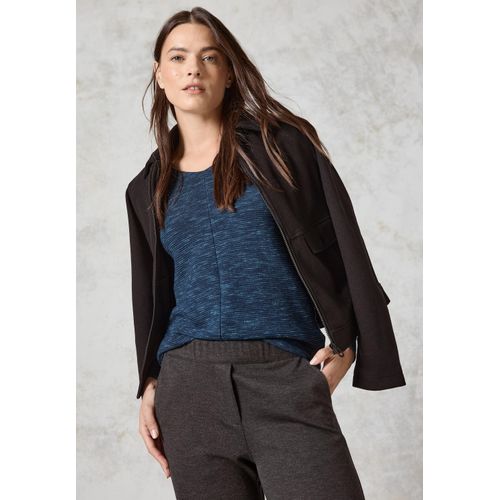 V-Ausschnitt-Pullover CECIL, Damen, Gr. XS (36), blau (heather petrol melange), Strick, Obermaterial: 60% Baumwolle, 40% Polyester, unifarben, meliert, casual, gerade hüftbedeckend, V-Ausschnitt, Langarm, Pullover, in Struktur-Optik, mit V-Ausschnitt