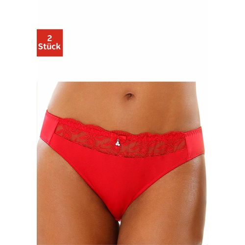 Slip NUANCE, Damen, Gr. 44/46, rot (rot, weiß), Obermaterial: 92% Polyester, 8% Elasthan, Unterhosen, mit schöner Stickereispitze
