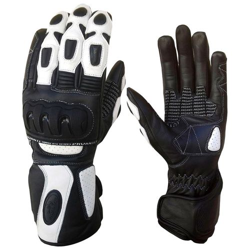 Motorradhandschuhe PROANTI Gr. M, schwarz-weiß (weiß, schwarz), Handschuhe, M, Obermaterial: 100% Rindsleder. Innenfutter: 100% Polyester, Damen Racing