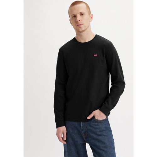 Langarmshirt LEVI'S, Herren, Gr. L, schwarz (mineral schwarz), Jersey, Obermaterial: 100% Baumwolle, unifarben, casual, normal, Rundhals, Langarm, Shirts, mit Logo-Applikation