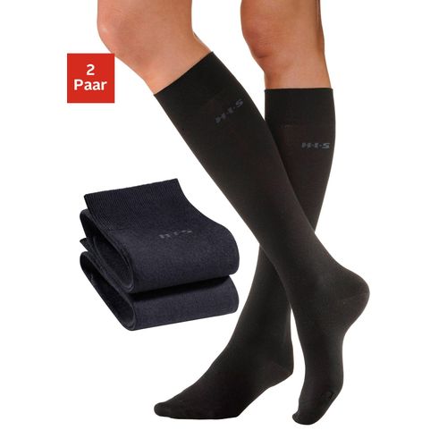 Kniestrümpfe H.I.S, Damen, Gr. 35-38, schwarz, Polyamid, Baumwolle, Elasthan, meliert, elastisch, Socken, mit Komfortbündchen
