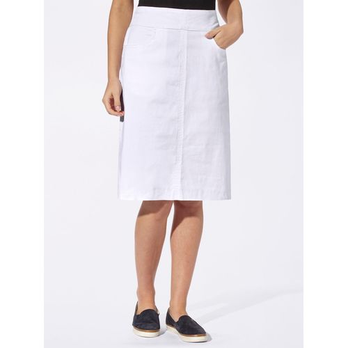 Jeansrock CLASSIC BASICS, Damen, Gr. 50, weiß, 81% Baumwolle, 17% Polyester, 2% Elasthan, 98% Baumwolle, 2% Elasthan, unifarben, knielang, Röcke
