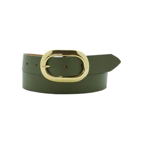 Ledergürtel ANNAMATONI, Damen, Gr. 100, grün (olivgrün), Leder, unifarben, elegant,feminin,klassisch,modisch, Gürtel, Mit goldfarbener ovaler Gürtelschnalle