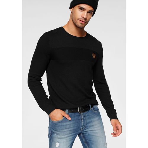 Rundhalspullover BRUNO BANANI, Herren, Gr. XXL (60/62), schwarz, Feinstrick, Obermaterial: 50% Baumwolle, 50% Polyacryl, unifarben, casual, schmal, Rundhals, Langarm Bündchen, Pullover, in modischer Strickoptik