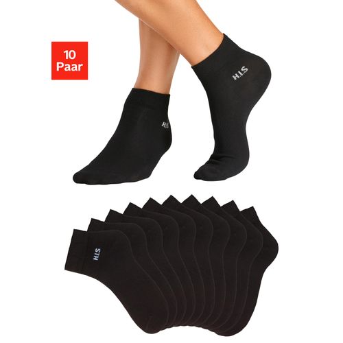 Kurzsocken H.I.S, Herren, Gr. 39-42, schwarz (10x schwarz), Baumwollmischung, unifarben, elastisch, Socken, mit farbigem Innenbund, Topseller