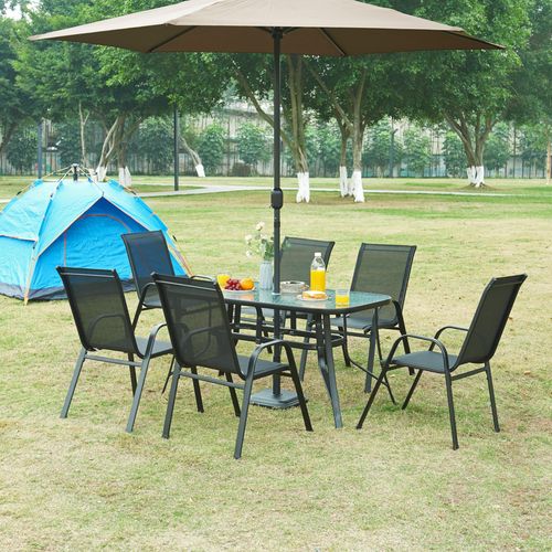 Gartenmöbelset ‘Aradeo’ 7-tlg. Set aus 1 Tisch und 6 Stühlen Schwarz
