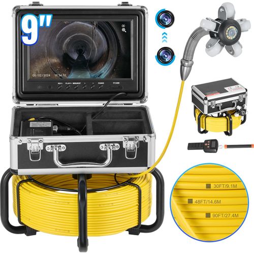 VEVOR Kanalkamera mit 512-Hz-Ortungsgerät, 50 m, selbstnivellierende Rohrinspektionskamera mit 9-Zoll-1080P-HD-Bildschirm, 36-fachem Zoom, Rohrkamera mit 12 LEDs, 32 GB SD-Karte, für Kanalrohre