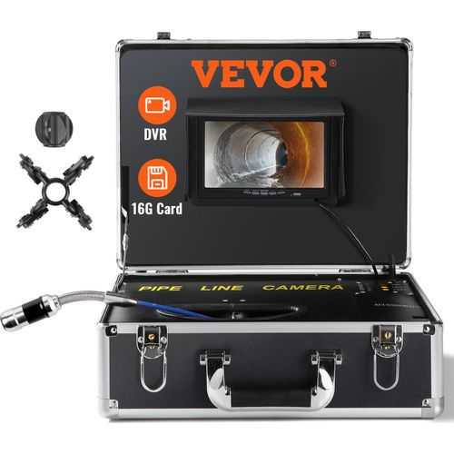 VEVOR Kanalkamera, 50 m, 7-Zoll-Bildschirm, Rohrinspektionskamera mit DVR-Funktion, wasserdichte IP68-Kamera, 12 einstellbare LEDs, mit einer 16 GB SD-Karte für Abwasserleitungen, Kanalabflussrohre