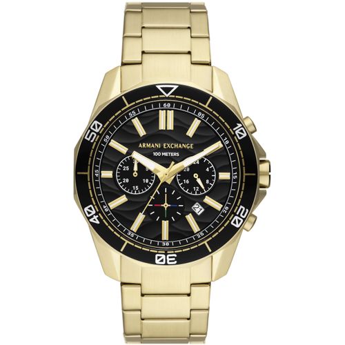 Chronograph ARMANI EXCHANGE, gold (goldfarben, schwarz), Armbanduhren, Herren, Quarzuhr, Armbanduhr, Herrenuhr, Edelstahlarmband, analog, Tag