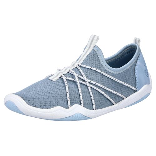 Slip-On Sneaker RIEKER, Damen, Gr. 38, blau (hellblau), Textil, Lederimitat, casual, Schuhe, Barfußschuh, Schlupfschuh, Slipper in veganer Verarbeitung
