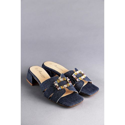 Pantolette ANISTON SHOES, Damen, Gr. 36, blau (schwarz denim), Textil, elegant, Schuhe, Sommerschuh, Festtagsschuh, Blockabsatz - NEUE KOLLEKTION