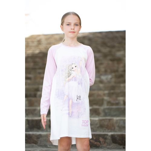 Nachthemd TOPMODEL, Kinder, Gr. 164, N-Gr, rosa (pink lavender), Single Jersey, Obermaterial: 100% Baumwolle, bedruckt, modisch, Rundhals, Langarm, Kleider, mit TOP Model Druck