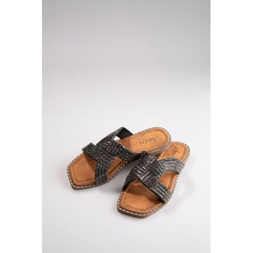 Pantolette ANISTON SHOES, Damen, Gr. 38, schwarz, Textil, modisch, Schuhe, Flat, Sommerschuh, Strandschuh, Glitzersteine - NEUE KOLLEKTION, Topseller