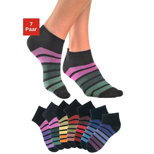 Sneakersocken H.I.S, Damen, Gr. 35-38, schwarz, Polyamid, Baumwolle, Elasthan, geringelt, elastisch, Socken, mit bunten Ringeln