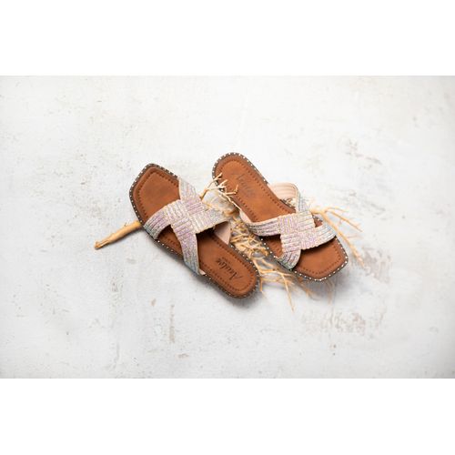 Pantolette ANISTON SHOES, Damen, Gr. 41, beige (naturfarben), Textil, modisch, Schuhe, Flat, Sommerschuh, Strandschuh, Glitzersteine - NEUE KOLLEKTION