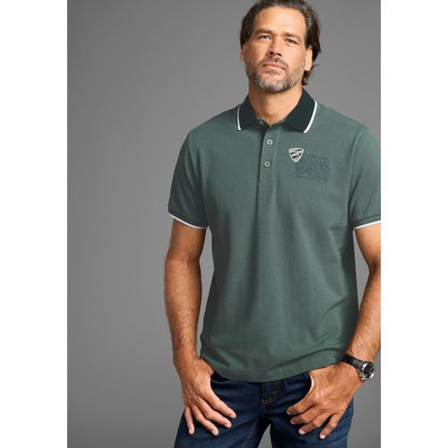 Poloshirt MAN'S WORLD, Herren, Gr. 4XL (68/70), grün, Piquu00e9, Obermaterial: 100% Baumwolle, meliert, casual, regular fit, Kurzarm angesetztes Bündchen, Shirts, mit Brustprint, meliertes Material