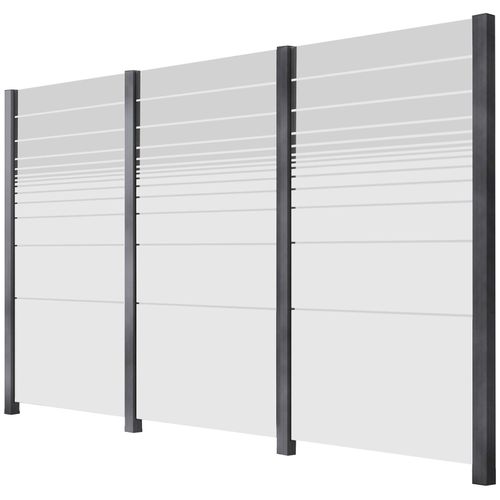 Zaun STAKET PRO, grau, Pfosten: 4 St., Aluminium, Glas, Zaunelemente, Glaszaun, Gesamtlänge: 3,361 m, 4 Pfosten
