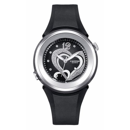 Quarzuhr CALYPSO WATCHES, schwarz, Armbanduhren, Damen, Armbanduhr, Damenuhr, mit Herzmotiv, bis 10 bar wasserdicht