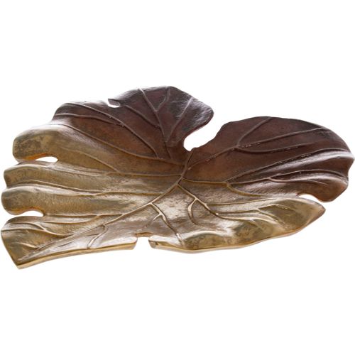 Tablett, braun (bronzefarben), B:29cm H:27cm T:4cm, Aluminium, MYFLAIR MÖBEL & ACCESSOIRES, Tabletts, Schale in Blattform, aus Metall, Wohnzimmer