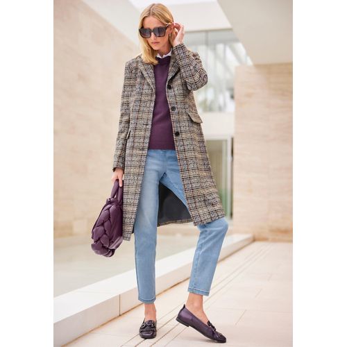 Kurzmantel HEINE, Damen, Gr. 50, braun (sand, traube, kariert), 90% Polyester, 10% Wolle, kariert, Mäntel