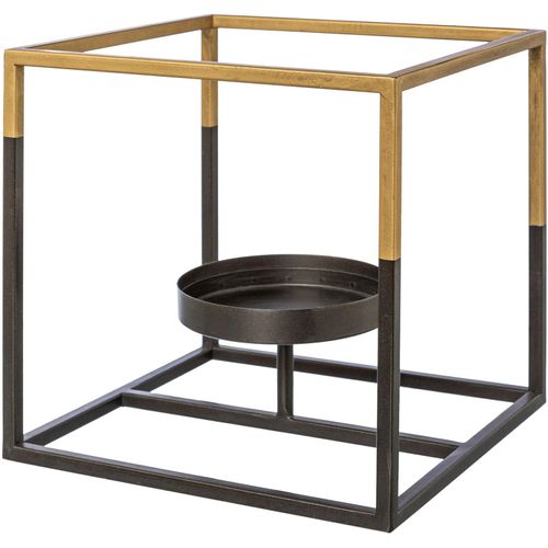 Teelichthalter CREATIV DECO, gold (goldfarben), B:20,00cm H:20,00cm T:20,00cm, Metall, Kerzenhalter, mit Glas, für Stumpenkerzen, Höhe ca. 20 cm