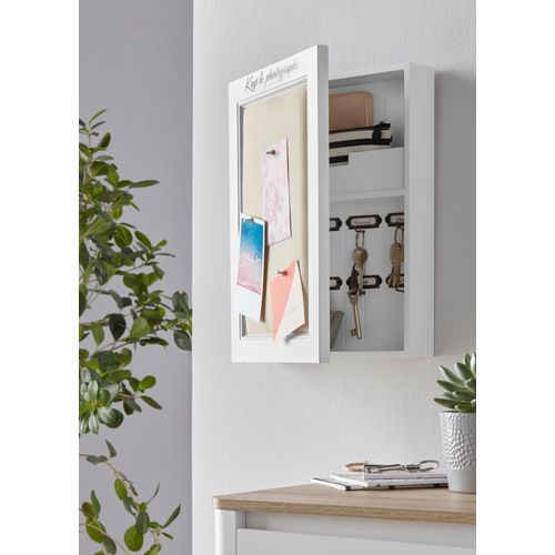 Schlüsselkasten HOME AFFAIRE, weiß, B:30cm H:40cm T:8cm, MDF, Leinen, Schlüsselkästen, mit Leinenkissen zum Anpinnen von Fotos und Notizen
