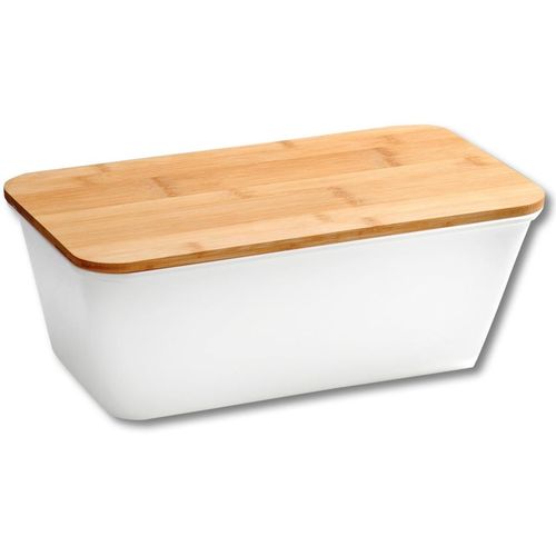 Brotkasten KESPER, beige (natur, weiß), B:21,5cm H:17cm L:36cm, Melamin, Bambus, Lebensmittelaufbewahrungsbehälter, mit Deckel als Schneidbrett