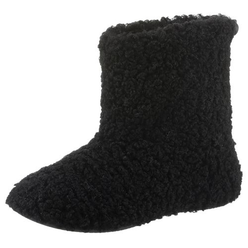 Hüttenschuhe VERBENAS "Yaiza Curly", Damen, Gr. 40, schwarz, Textil, klassisch, Schuhe, Homeslipper, Schlupfboots, Hausschuh in Kuschel-Optik