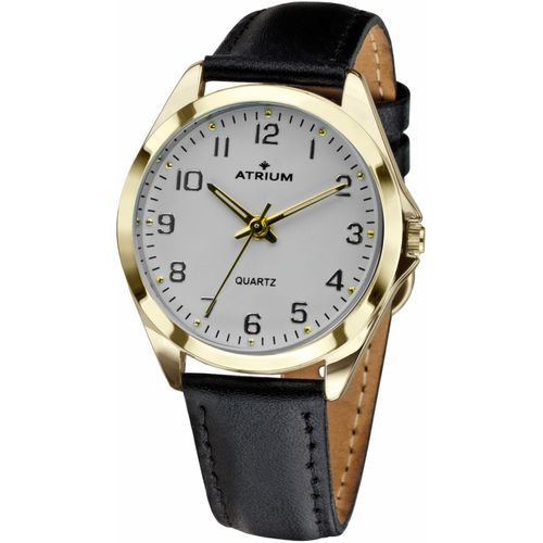 Quarzuhr ATRIUM, schwarz (schwarz, goldfarben), Armbanduhren, Damen, Armbanduhr, Damenuhr, Lederarmband