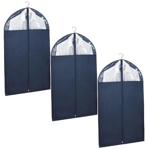 Kleidersack WENKO "Modell Business", blau (dunkelblau), B: 100cm, Kleidersack: 100% Polyester, Folie: Polyethylen-Vinylacetat, Kleidersäcke, Kleiderhülle mit Sichtfenster & Reißverschluss, abwaschbar, 100x60 cm