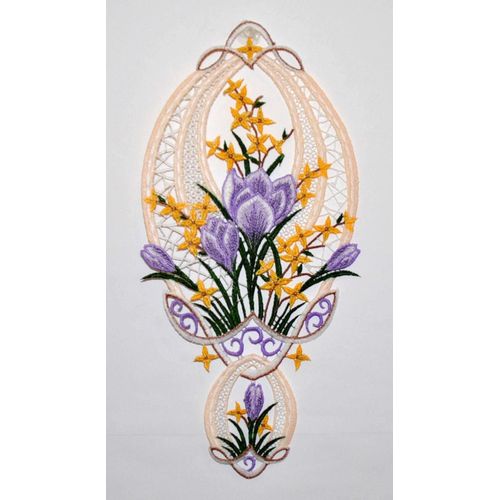 Fensterbild STICKEREIEN PLAUEN "Krokusblüte Fensterbild" Gr. 1, beige, B:18cm H:36cm, Polyester, Fensterbilder, Fensterbild "Krokusblüte"