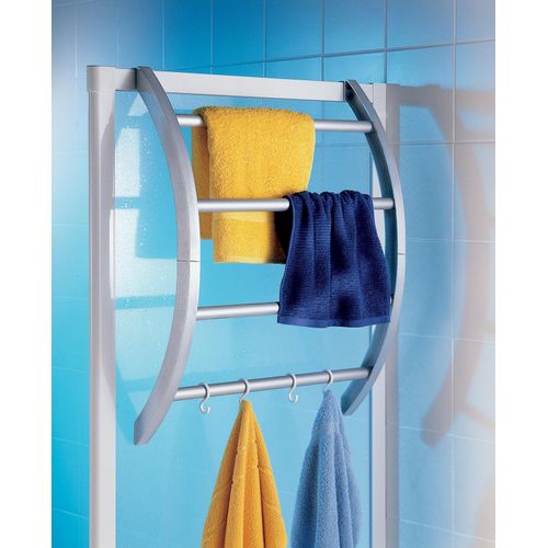 Handtuchhalter RUCO, silber (aluminiumfarben, silber), B:56cm H:72cm T:16cm, Aluminium, Kunststoff, Handtuchhalter, Badaccessoire Handtuchstange, Kunststoff/Aluminium, Befestigung ohne Bohren - einfach einhängen