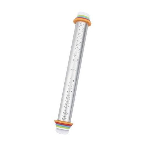 Teigroller MAXIMEX "Edelstahl", bunt (silberfarben, bunt), L:43cm, Edelstahl, Polypropylen, Teigroller, Teigausroller mit Abstandhaltern für Teigdicke und Messskala