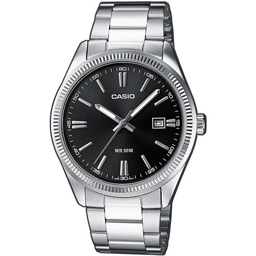 Quarzuhr, silber (edelstahlfarben, schwarz), CASIO TIMELESS COLLECTION, Armbanduhren, Damen, Armbanduhr, Herrenuhr, Damenuhr, analog, Datum, Lederarmband