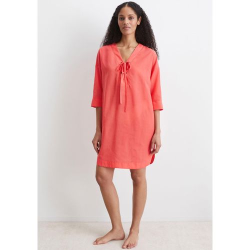 Strandkleid MARC O'POLO, Damen, Gr. XS, N-Gr, orange (sunset coral), Web, Obermaterial: 100% Polyester, unifarben, casual, bequem ca. Mitte Oberschenkel, V-Ausschnitt, Halbarm, Kleider, leichtes Tunikakleid, seitliche Schlitze, V-Ausschnitt