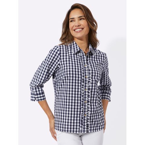 Trachtenbluse CLASSIC BASICS, Damen, Gr. 48, blau (marine, weiß, kariert), 65% Polyester, 35% Baumwolle, gemustert, mehrfarbig, kariert, 3/4-Ärmel, Blusen