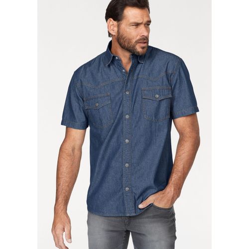 Jeanshemd ARIZONA, Herren, Gr. 49/50 (4XL), N-Gr, blau (blau stone), Jeans, Obermaterial: 100% Baumwolle, unifarben, Basic, normal normal, Kurzarm, Hemden, Kurzarm im Western Stil, Topseller