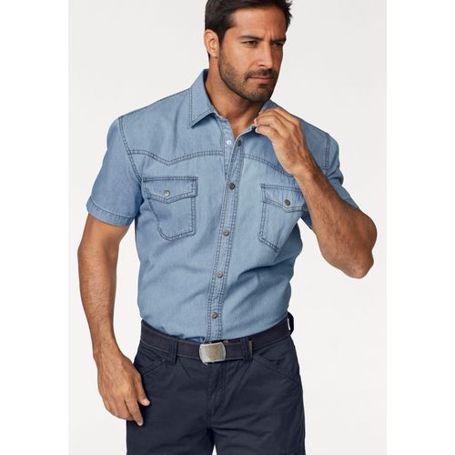 Jeanshemd ARIZONA, Herren, Gr. 49/50 (4XL), N-Gr, blau (bl. bleached), Jeans, Obermaterial: 100% Baumwolle, unifarben, Basic, normal normal, Kurzarm, Hemden, Kurzarm im Western Stil, Topseller