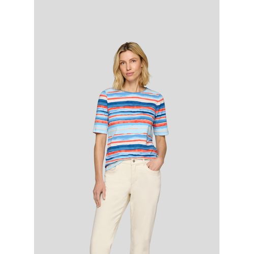 Rundhalsshirt RABE, Damen, Gr. 42, orange (mandarine), Jersey, Obermaterial: 92% Baumwolle, 8% Elasthan, bedruckt, tailliert hüftbedeckend, Rundhals, Shirts, mit grafischem Muster