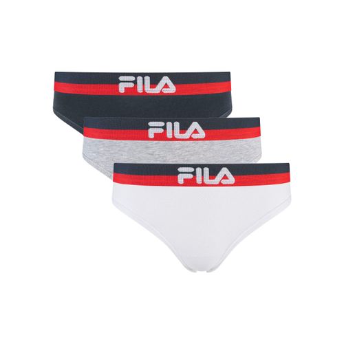Slip FILA, Damen, Gr. XS, bunt (mix), Obermaterial: 95% Baumwolle, 5% Elasthan. Graumeliert (Obermaterial): 67% Baumwolle, 28% Polyester, 5% Elasthan, unifarben mit Farbeinsatz, bedruckt, körpernah, Unterhosen, mit elastischem Logobund, Woman Culotte