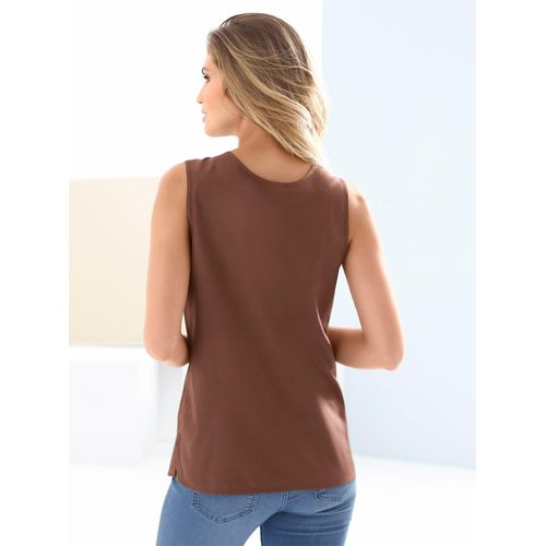 Blusentop CLASSIC BASICS, Damen, Gr. 48, braun (schokobraun), 100% Polyester, unifarben, Rundhals, ohne Ärmel, Blusen