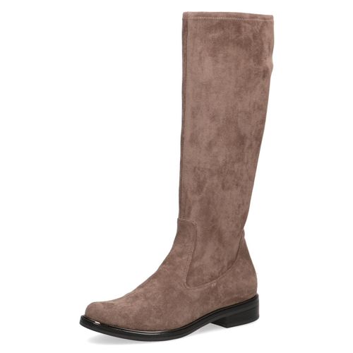 Schlupfstiefel CAPRICE, Damen, Gr. 38,5, XS-Schaft, grau (taupe), Textil, unifarben, klassisch, Schuhe, Blockabsatz, Langschaftstiefel in klassischer Linie, XS Schaft