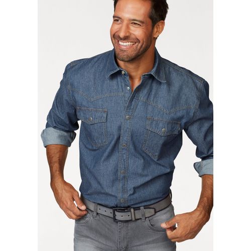 Jeanshemd ARIZONA, Herren, Gr. 39/40 (M), N-Gr, blau (blau stone), Jeans, Obermaterial: 100% Baumwolle, unifarben, Basic, normal, Langarm mit Knöpfen, Hemden, Western Stil, Topseller