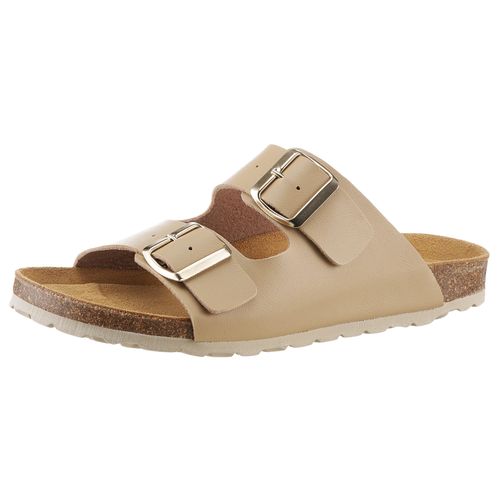 Pantolette ANISTON SHOES, Damen, Gr. 38, beige, Lederimitat, klassisch, Schuhe, Basic, Sommerschuh, Schlappen mit Schnallenverschlüssen